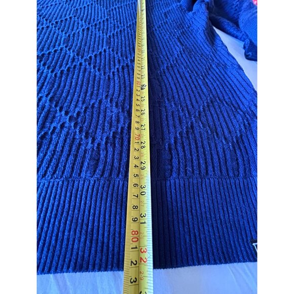 Royal Blue Ribbed Knit Pullover With Quarter Zip & Geometric Texture Design - Picture 11 of 13